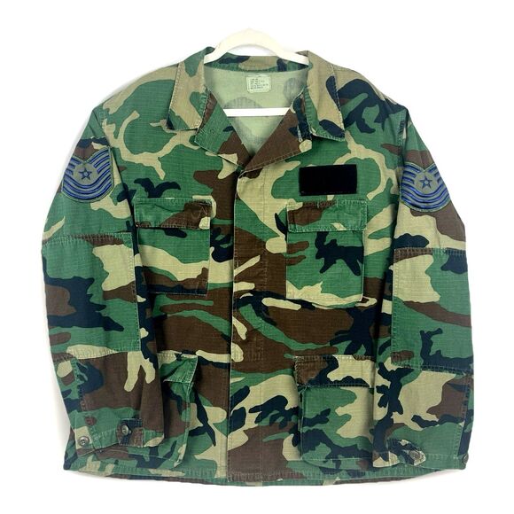 VTG US Airforce Military Jacket Mens 2XL BDU Woodland Camo Ripstop Sergeant E-7 - Picture 1 of 15